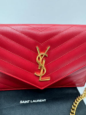 YSL Quilted Chevron Matelasse Envelope Wallet on Chain