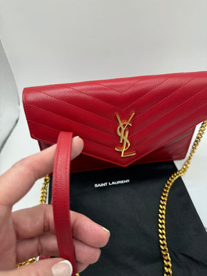 YSL Quilted Chevron Matelasse Envelope Wallet on Chain