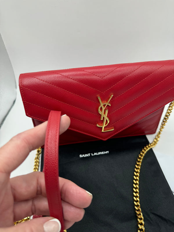 YSL Quilted Chevron Matelasse Envelope Wallet on Chain