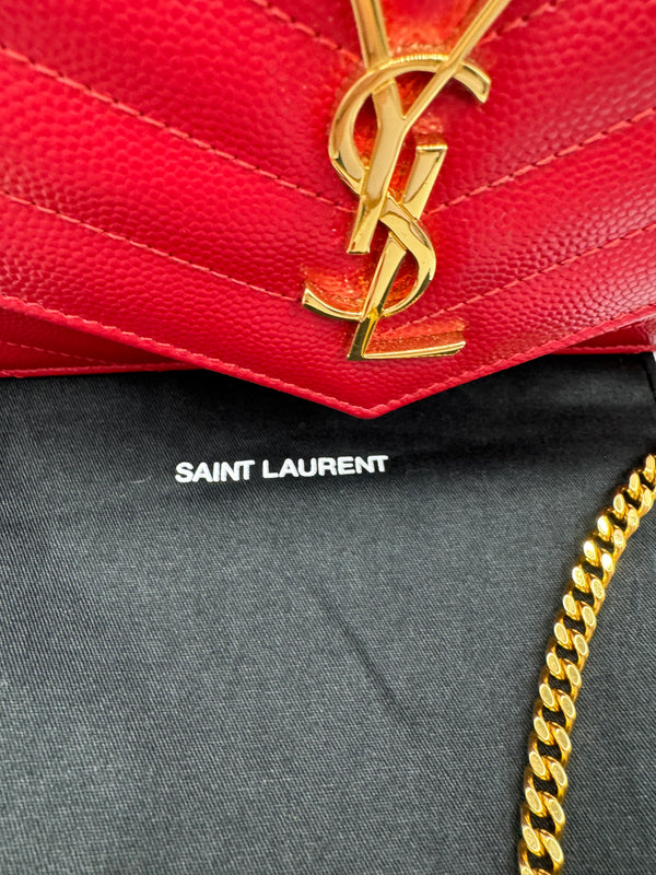 YSL Quilted Chevron Matelasse Envelope Wallet on Chain