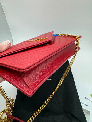 YSL Quilted Chevron Matelasse Envelope Wallet on Chain
