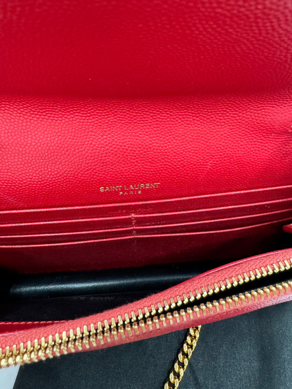 YSL Quilted Chevron Matelasse Envelope Wallet on Chain