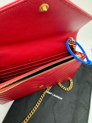 YSL Quilted Chevron Matelasse Envelope Wallet on Chain