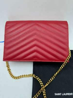 YSL Quilted Chevron Matelasse Envelope Wallet on Chain