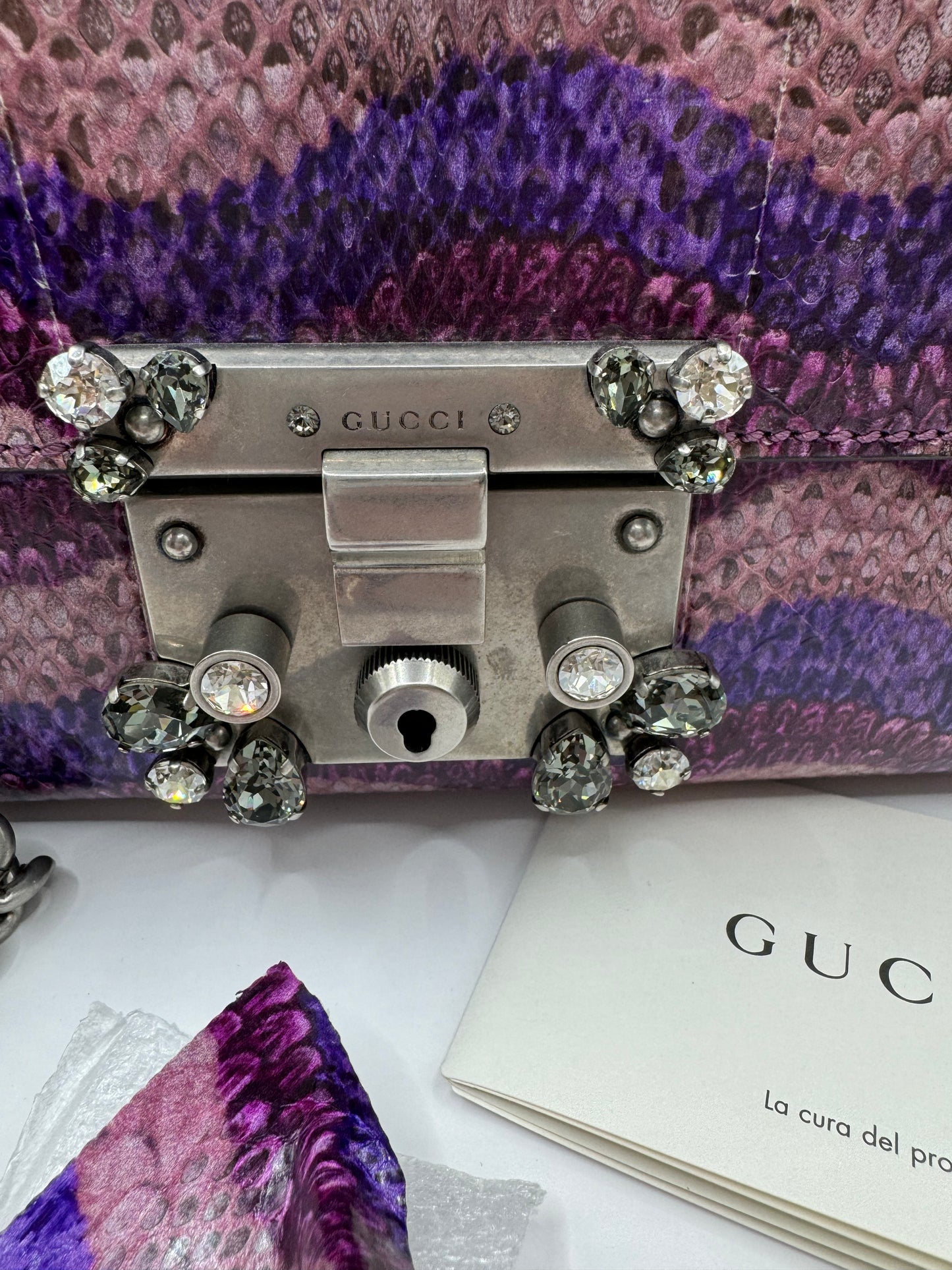 Gucci Snake Effect Padlock bag with Crystals