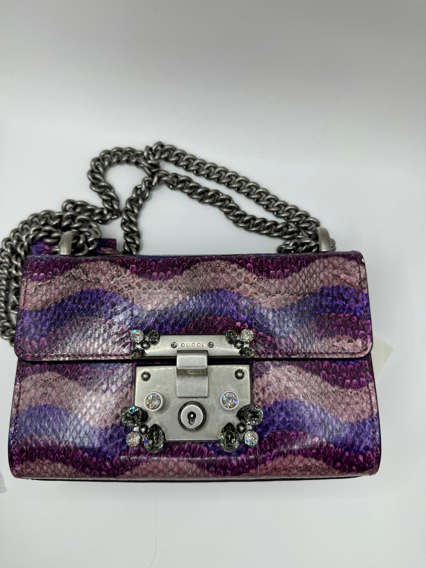 Gucci Snake Effect Padlock bag with Crystals