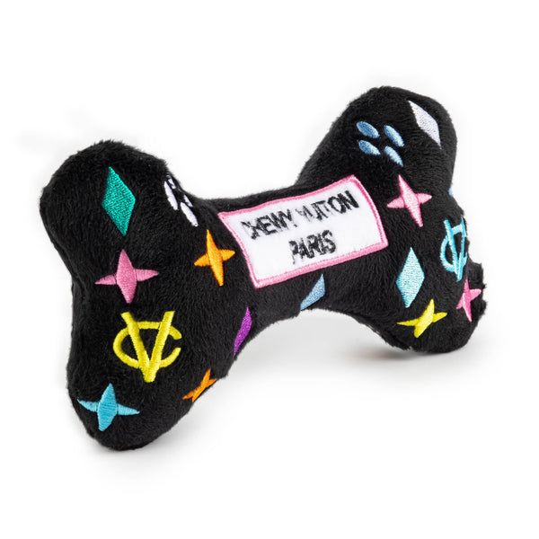 Black Monogram Chewy Vuiton Bone Squeaker Dog Toy: XL