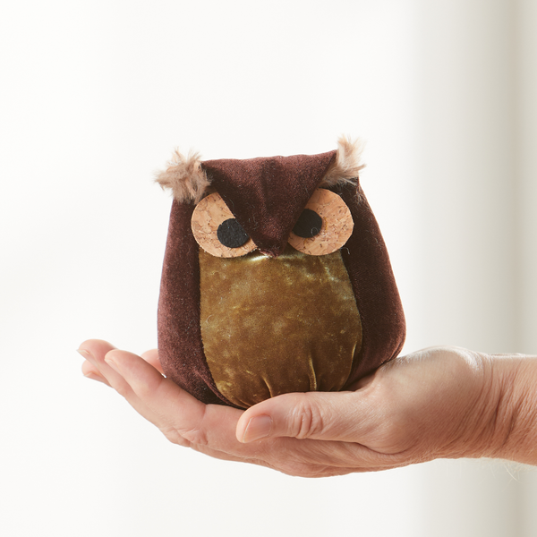 Velvet Owl Shelf Sitter - Bronze, Teal & Taupe