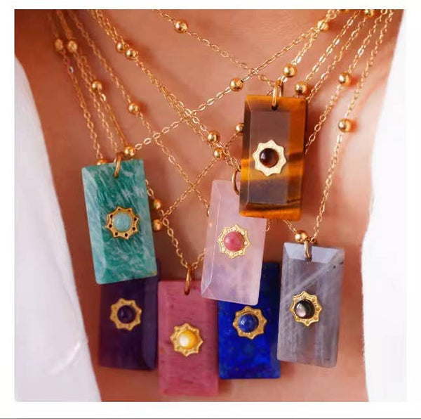Augusta Antonia Sun Pendant Necklace | Rhodonite