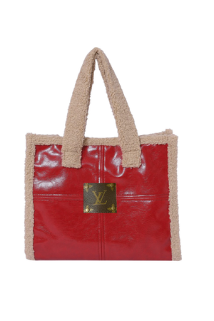 Upcycled Leather and Sherpa Tote: Red