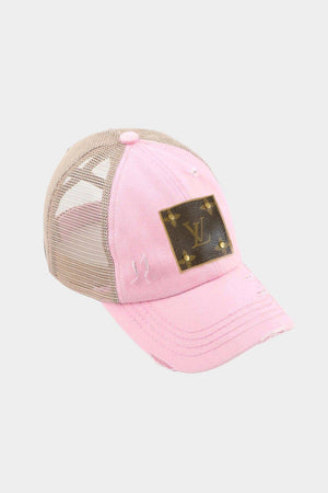 LV Up-Cycled Distressed Trucker Cap: Black