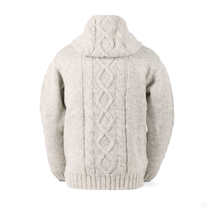 Ronan Wool Sweater with Full Zip and Cable Knit: Light Natural