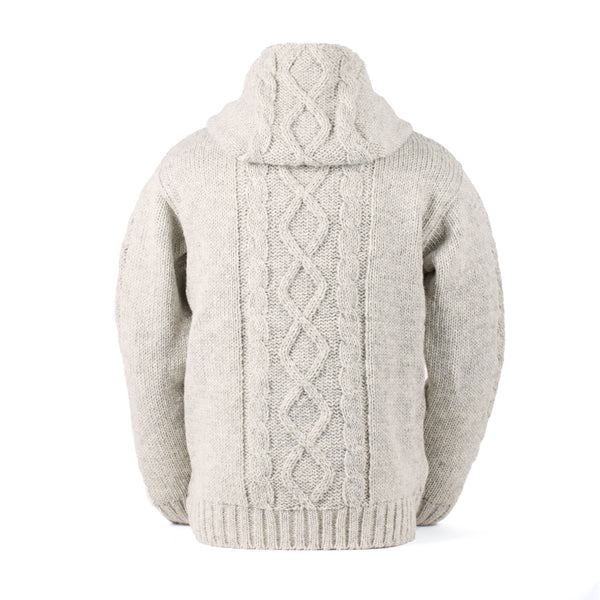 Ronan Wool Sweater with Full Zip and Cable Knit: Light Natural