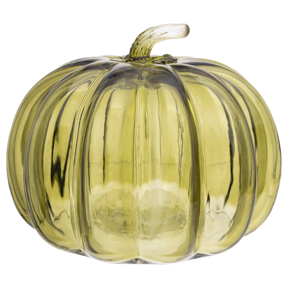 Olive Green Glass Pumpkin Small Fall Autumn 6.25"