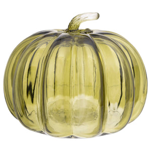 6.25" Olive Green Glass Pumpkin Small Fall Autumn