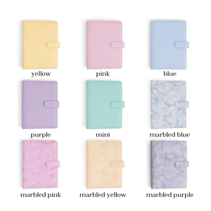 A5 Binder: 6 Hole with Elastic Pen Holder & Magnetic Closure: Marbled Yellow