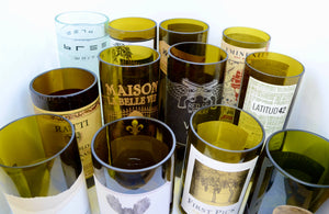 Upright wine vessels with labels