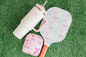 Pastel Bows and Stripes Double-Sided Pickleball Paddle