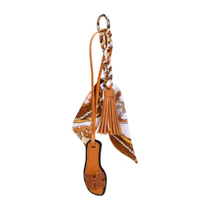 Designer Sandal w/ Scarf Bag Charm Brown