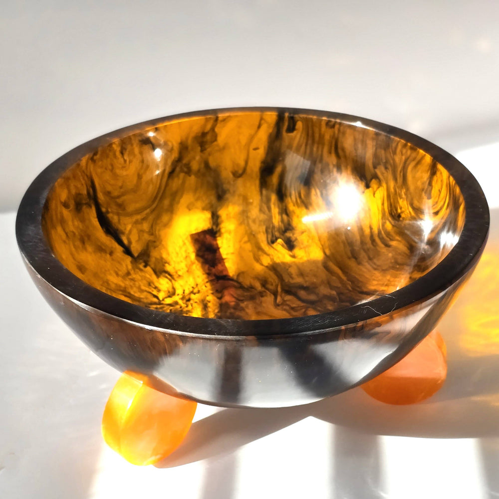 Hand Poured Resin Salad Serving Bowl - Orange Legs