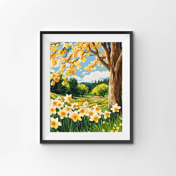 Spring Daffodil Landscape – Giftable Spring Paint Kit: Rolled Canvas
