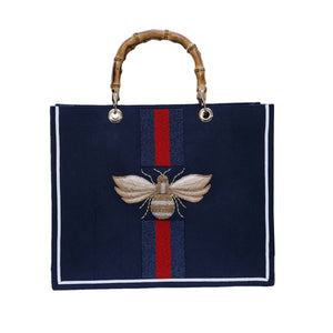 Beaded Navy Red Stripe Tote