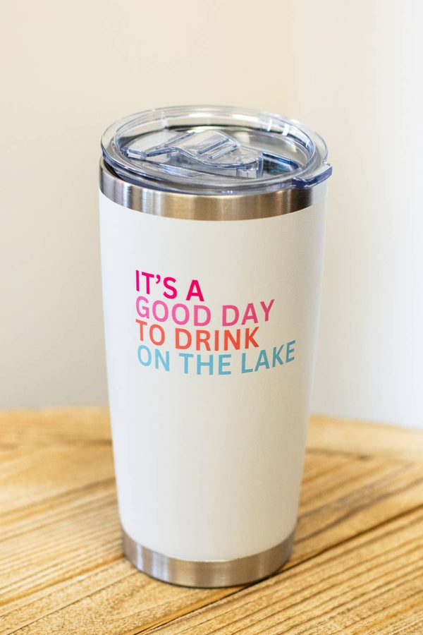 20oz White Drink On The Lake Tumbler