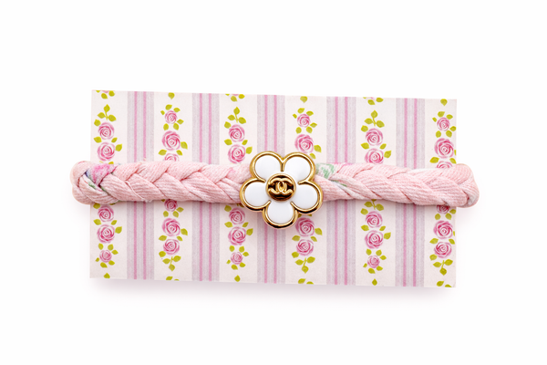 Upcycled Chanel Daisy Button Blush Rose Liberty Fabric Bracelet