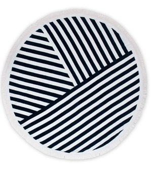 Round Beach Towel - Navy Blue And White Geometric Striped: No / N/A