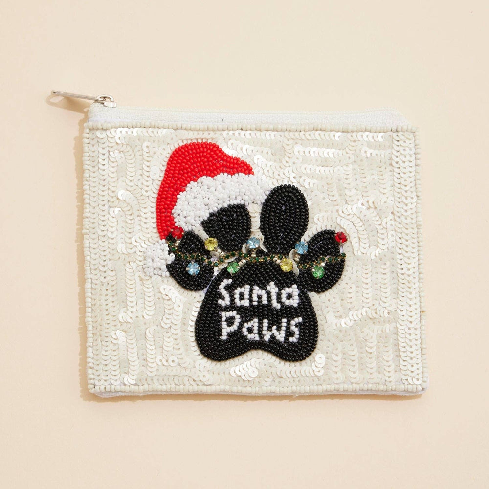 Christmas Santa Paws Seed Beaded Coin Pouch