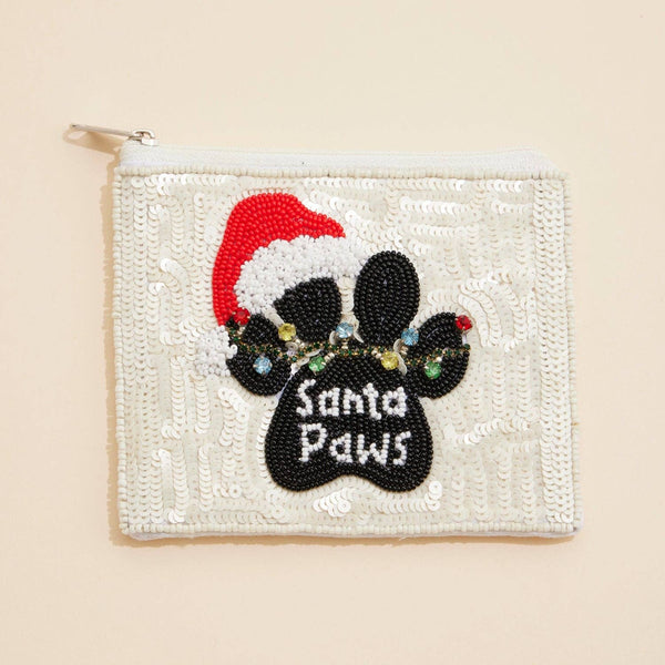 Christmas Santa Paws Seed Beaded Coin Pouch