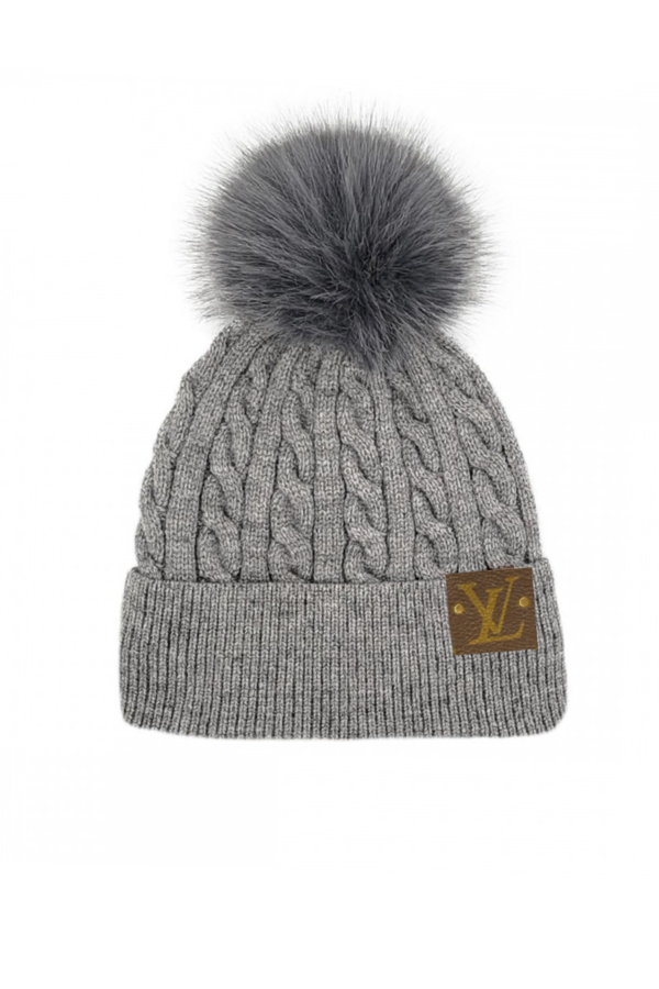 Upcycled Cable Knit Pom Beanie