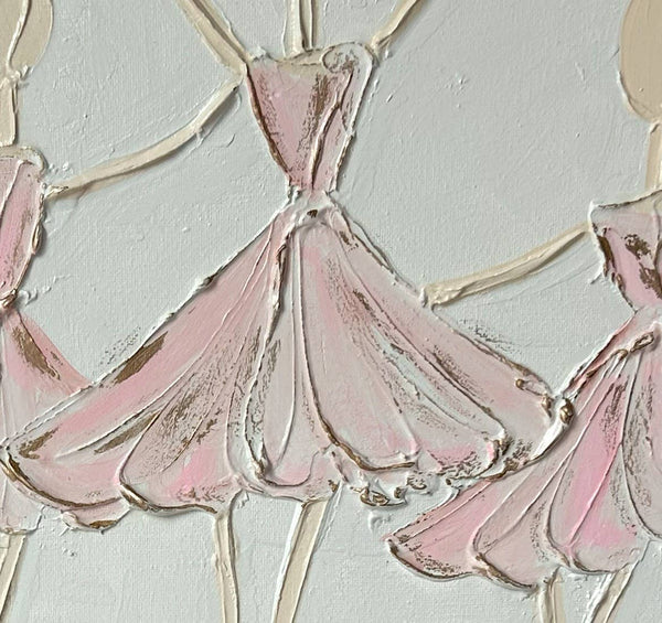 Ballerina Trio | canvas art recital dance ballet nutcracker: White back & pink dress / 16x20-inch standard profile canvas / Light skin & lt. brown hair