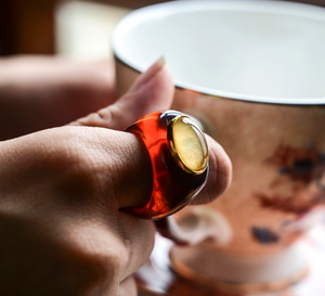 Gummy Resin Signet Ring | Autumn, Cognac, Jade & Blue