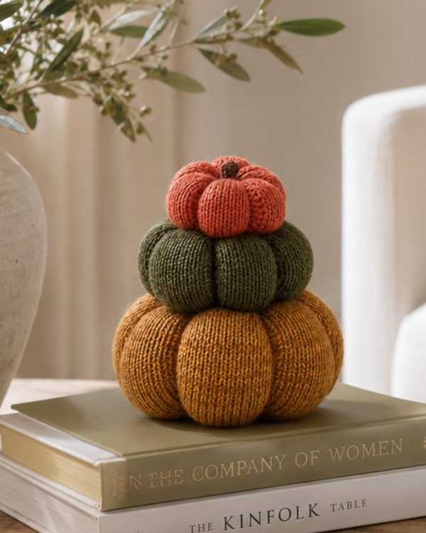 Stacked Set of 3 Cozy Knit Pumpkins | Fall Home Décor