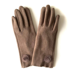 Elegant Taupe Winter Gloves with Faux Fur Trim