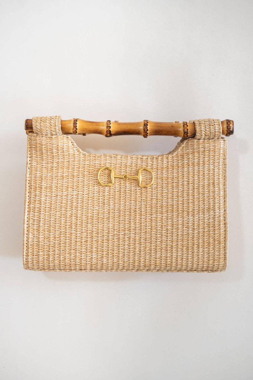 Mary Natural Straw Clutch - Bamboo Natural Handle: horsebit