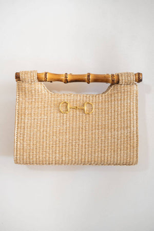 Mary Natural Straw Clutch - Bamboo Natural Handle: horsebit