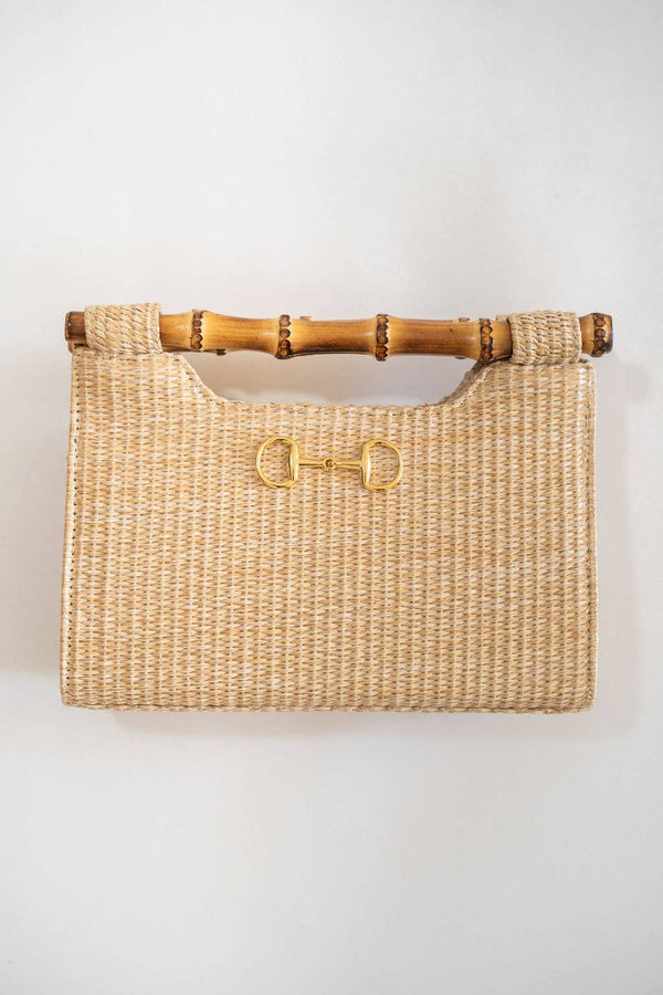 Mary Natural Straw Clutch - Bamboo Natural Handle: horsebit