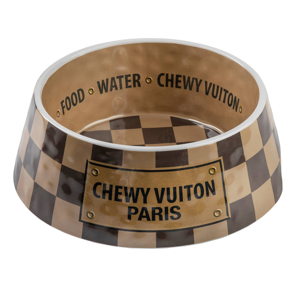 Checker Chewy Vuiton Bowl - Dog Bowls: Large