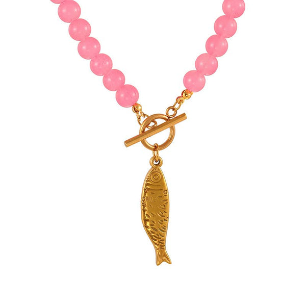 Koi Fish Statement Necklace | Coastal Summer Jewelry: Pink ,Turquoise or Hot Pink Bead
