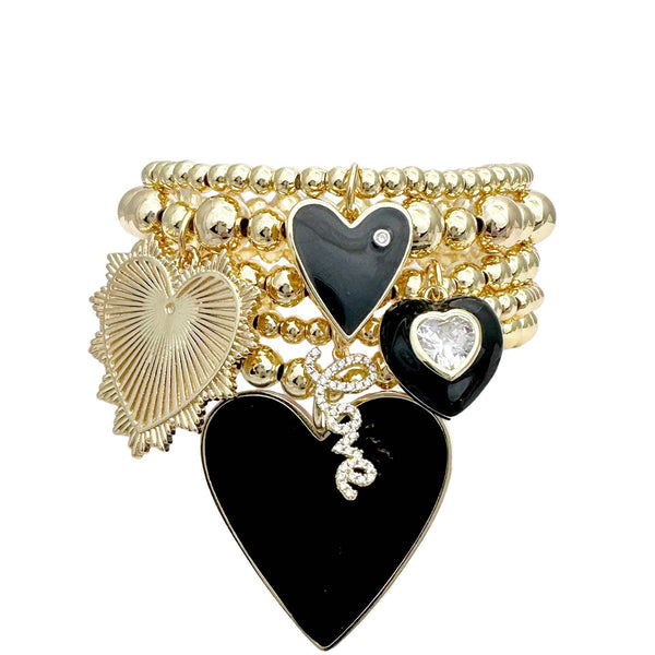 Valentina Stack of Bracelets: Black, Pink and White