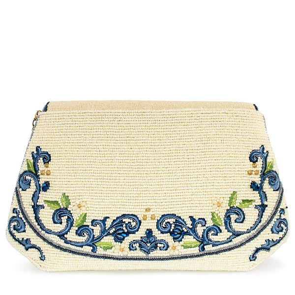 Capri Lemons Yellow and Blue Beaded Crossbody Handbag