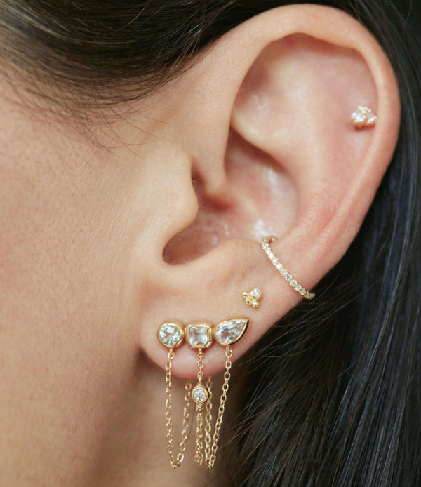 Unchained Stud Earrings | Triple CZ Chain