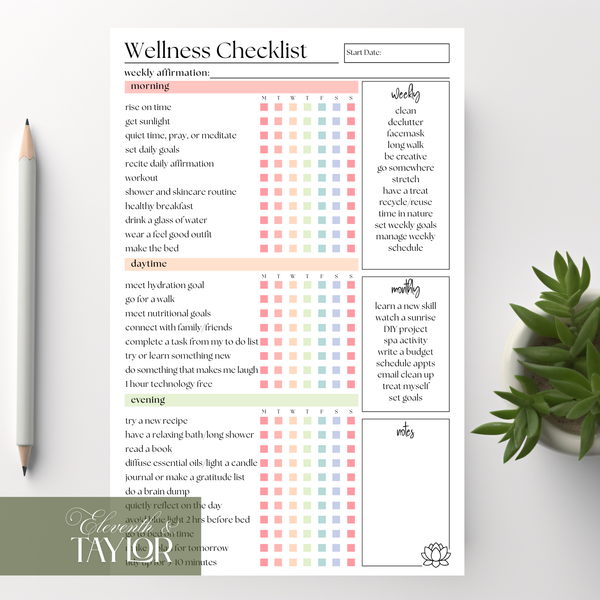 Wellness Weekly Self-Care Planner: 50 Page Tear-Off Notepad