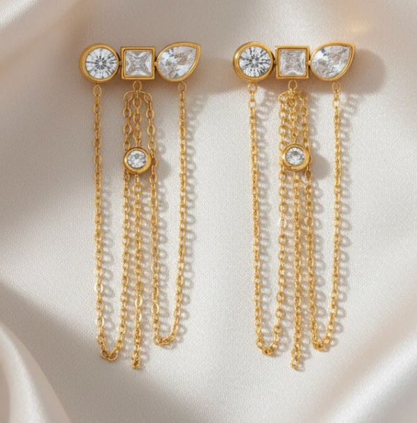 Unchained Stud Earrings | Triple CZ Chain