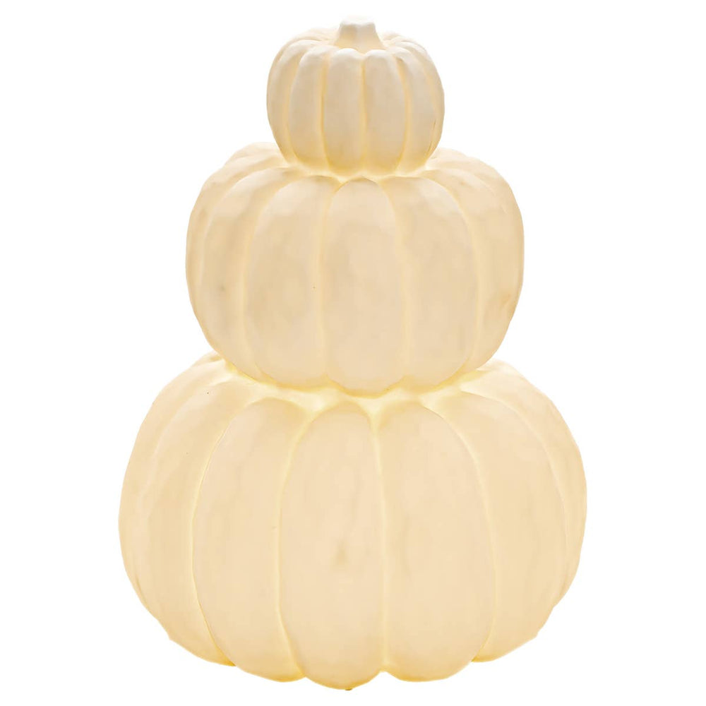 Round White Tri-Stack LED Stoneware Pumpkin Fall - Lighted