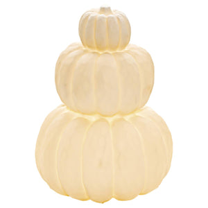 5.25" Round White Tri-Stack LED Stoneware Pumpkin Fall