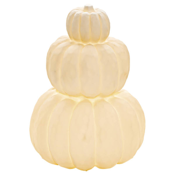 5.25" Round White Tri-Stack LED Stoneware Pumpkin Fall