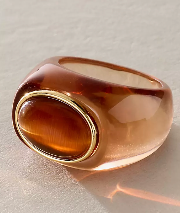 Gummy Resin Signet Ring | Autumn, Cognac, Jade & Blue